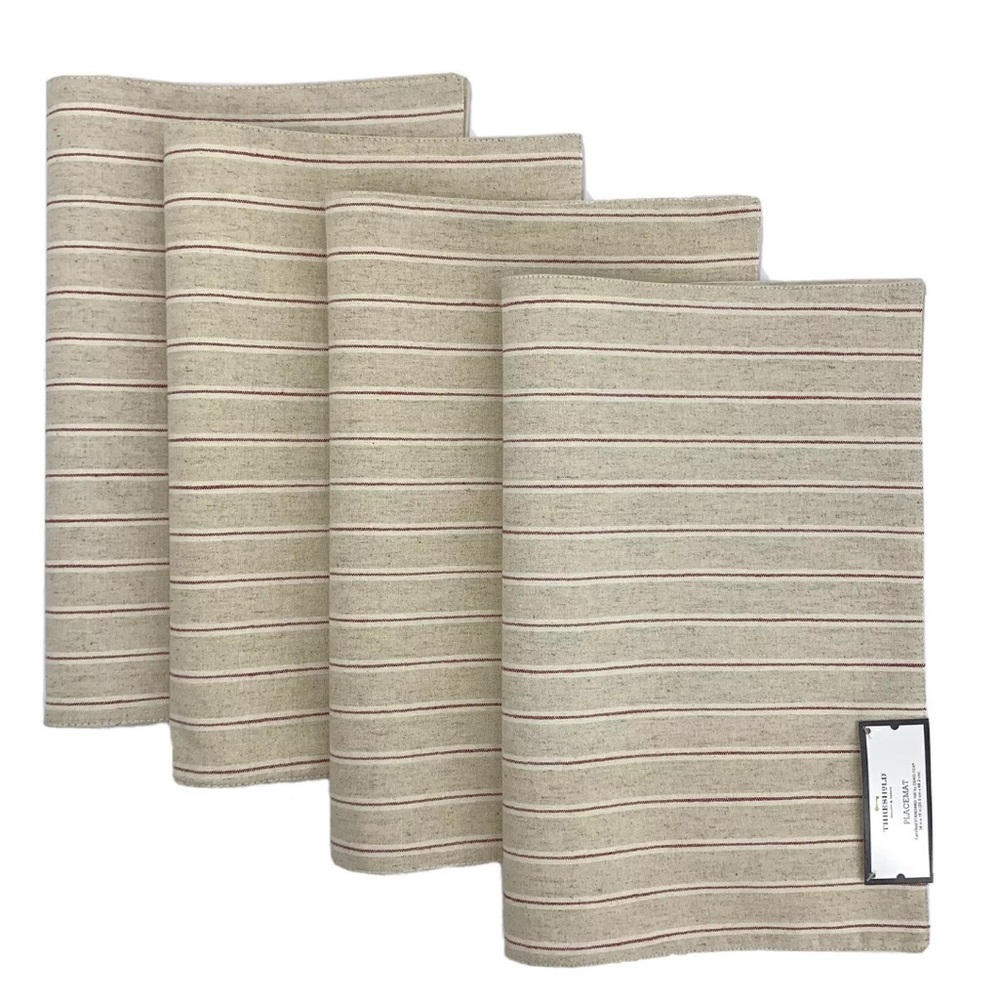 THRESHOLD NEW Placemats 4pk. Beige Yarn Dyed Red